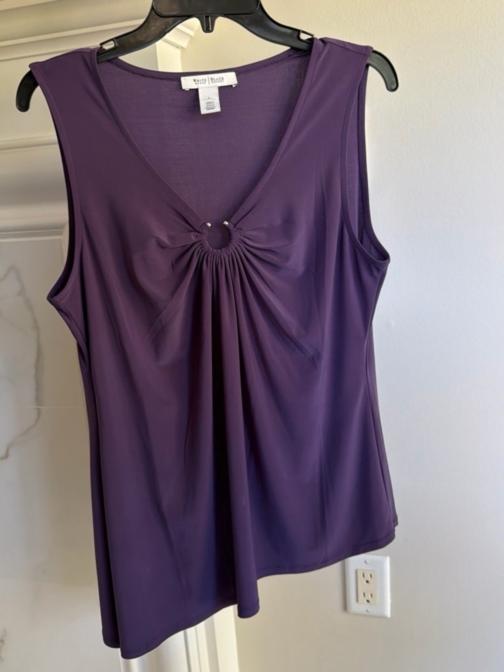 White House Black Market Plum V-Neck Ring-Detail Tank